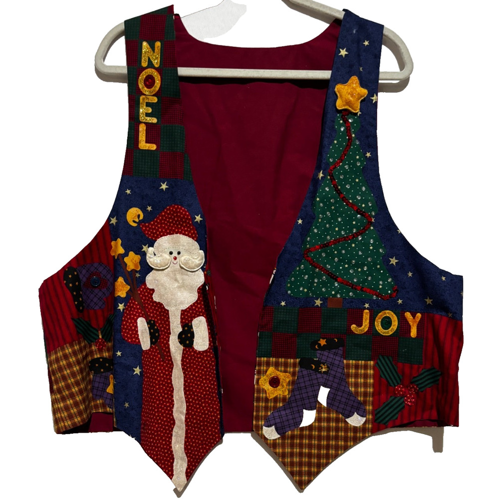 Handmade Vintage Christmas One Size Vest Stitched Santa Snowman 3D‎ Quilted